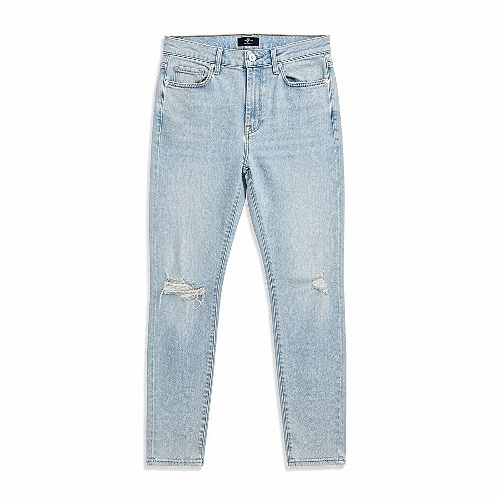 NEW! 7 For All Mankind Light Wash Slim Straight  Distressed Jeans - Picture 2 of 7